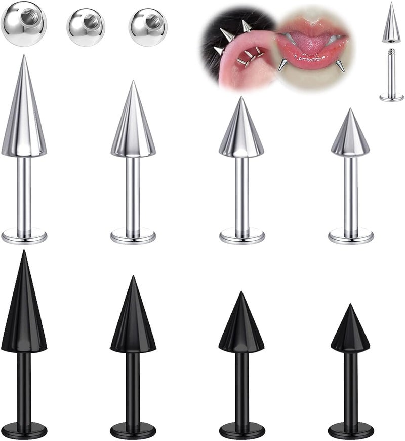 BodyAce 16G Spike Flact Back Earrings Cartilage Lip Rings, Stainless Steel Daith Helix Tragus Studs, Rook Lobe Lip Piercing for Women Men - Image 1